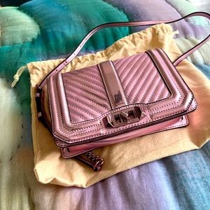 Rebecca Minkoff pink metallic/chrome chevron stitched bag with metal chain strap
